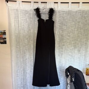 Lulus Chic Black Maxi Dress w/ Feather Details